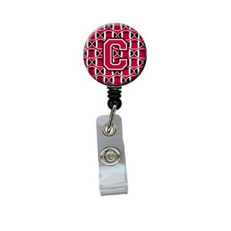 CAROLINES TREASURES Letter C Football Crimson and White Retractable Badge Reel CJ1079-CBR